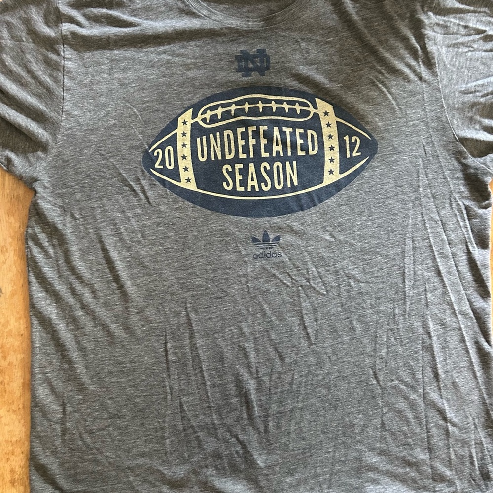 Adidas Gray Notre Dame Football Short Sleeve Tee Undefeated Graphic